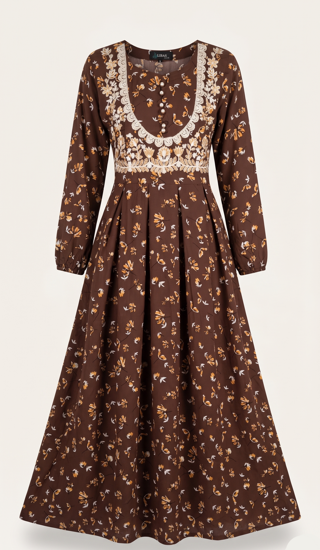 Brown Embroidered Pearl Dress