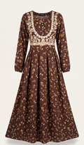 Brown Embroidered Pearl Dress