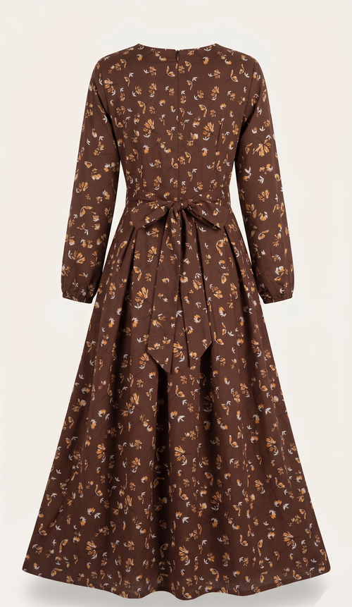 Brown Embroidered Pearl Dress