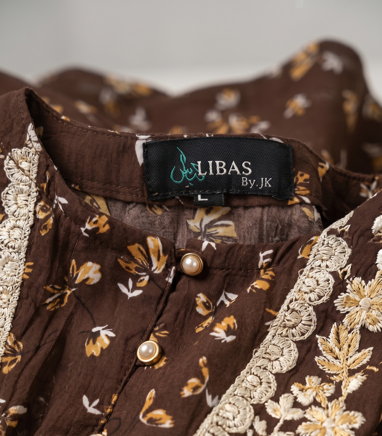 Brown Embroidered Pearl Dress