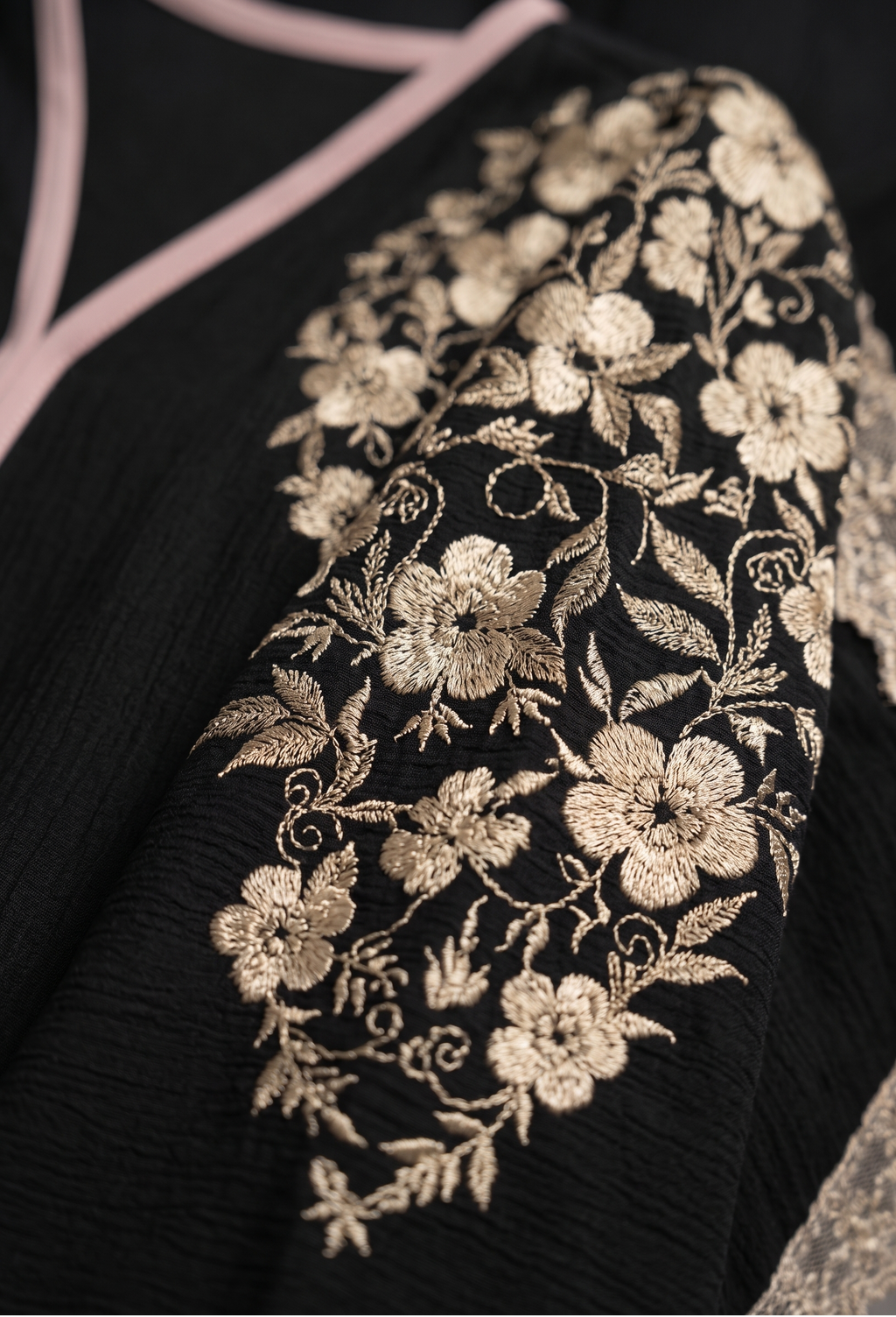 Floral Embroidered Crepe Abaya