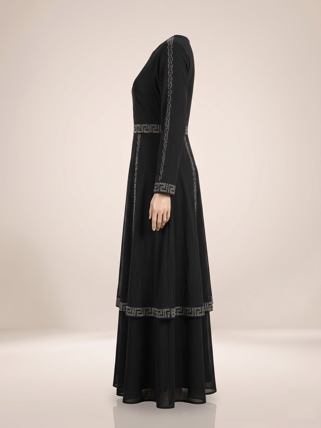 Black Layered Abaya with Stone work