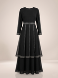Black Layered Abaya with Stone work