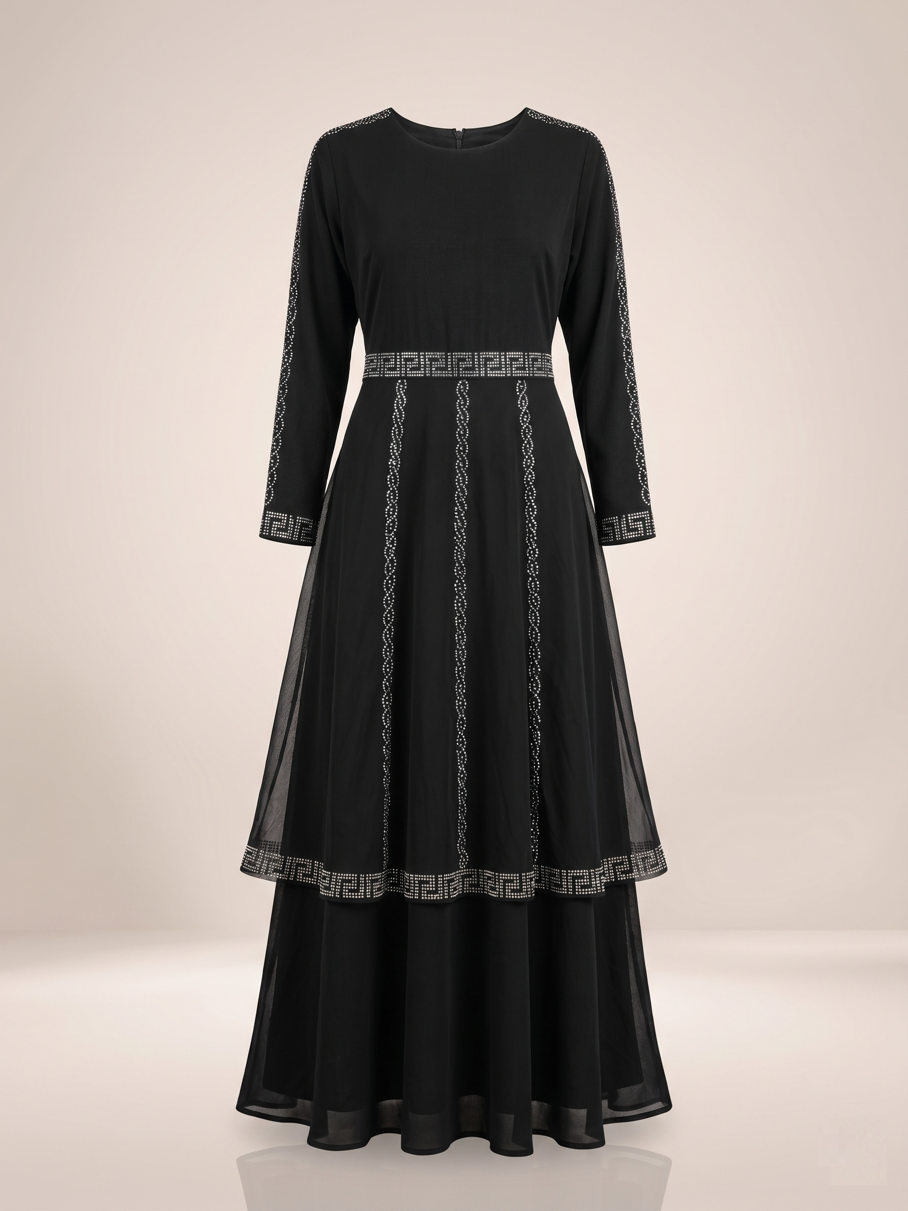 Black Layered Abaya with Stone work