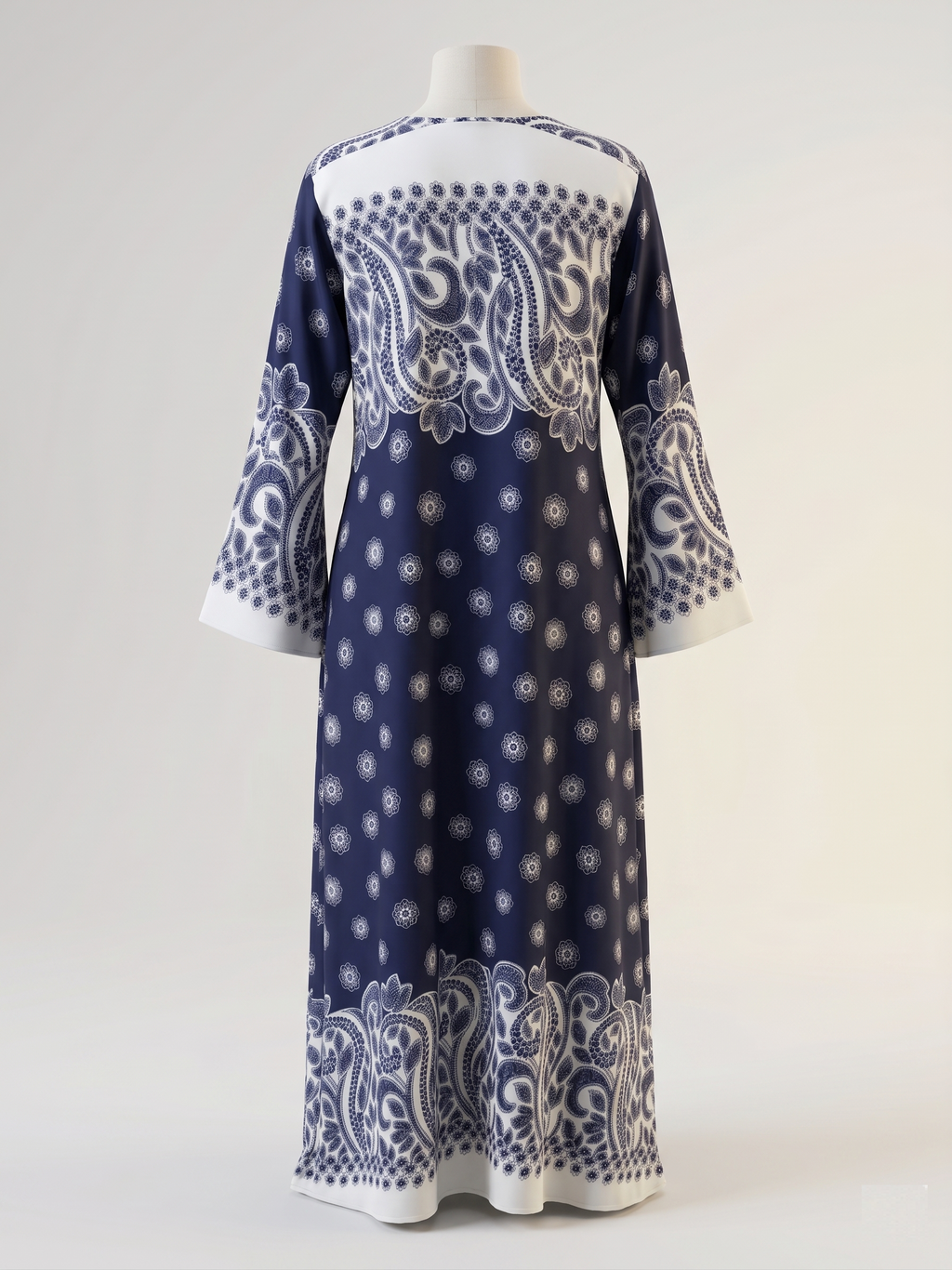 Navy & White Paisley Modest Dress
