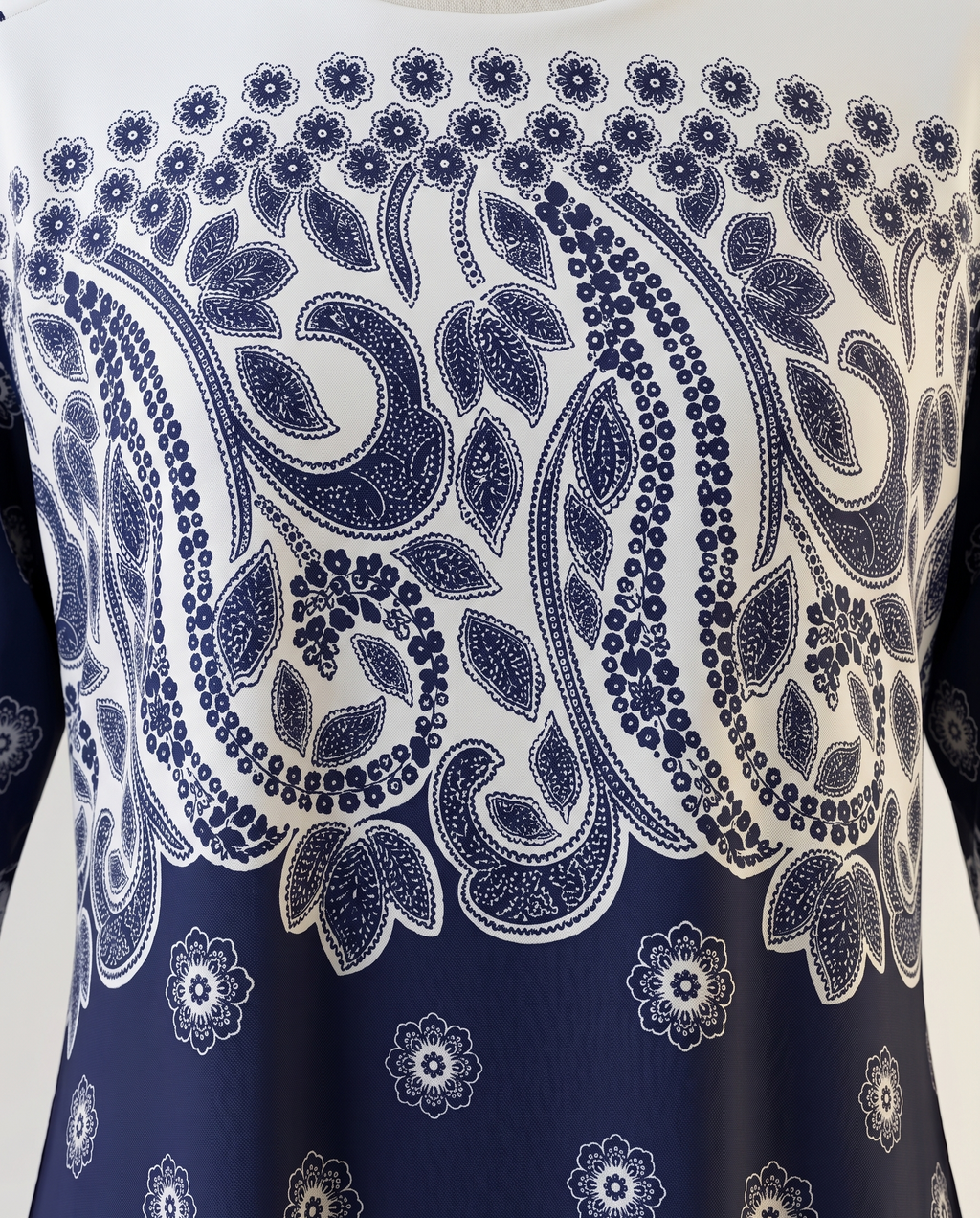 Navy & White Paisley Modest Dress