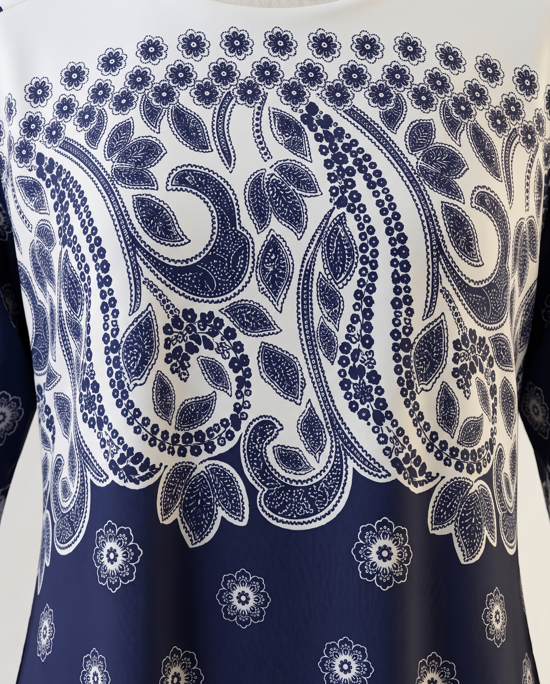 Navy & White Paisley Modest Dress