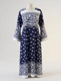 Navy & White Paisley Modest Dress
