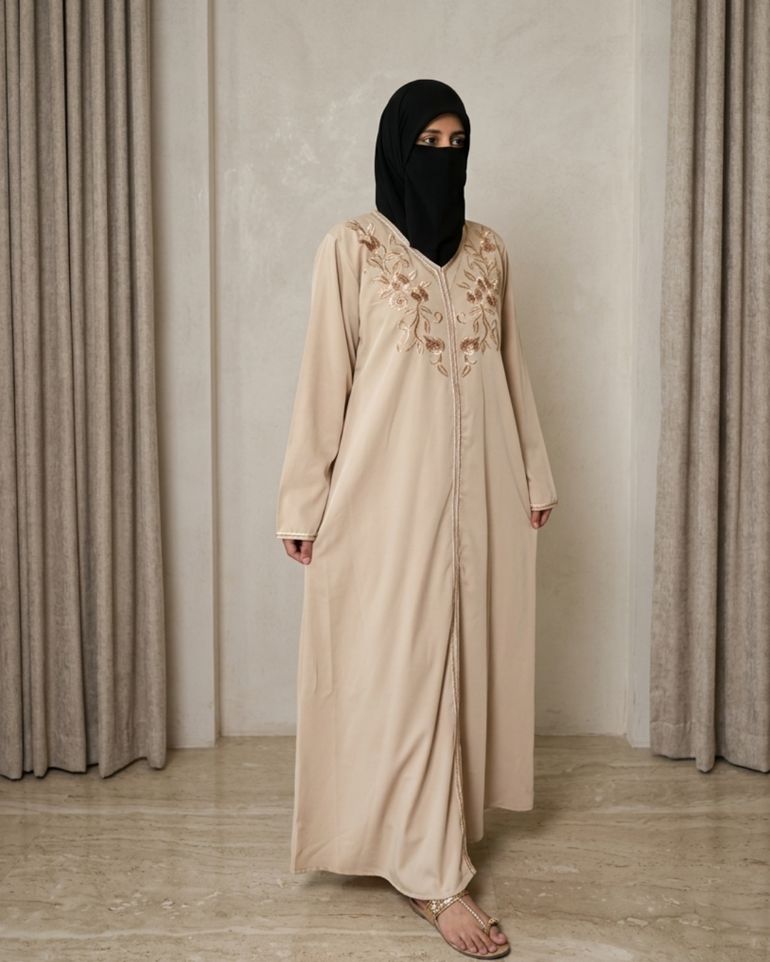Beige Embroidered Abaya | Etoile D’Orient